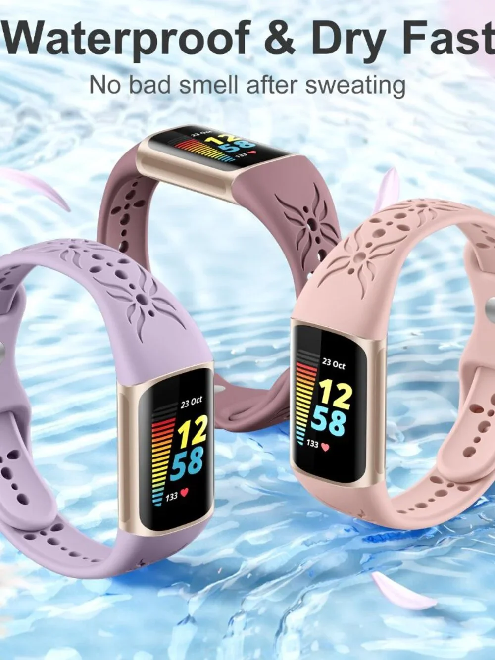 Maledan Slim Engraved Band Compatible for Fitbit Charge 6/Charge 5 Bands Women M